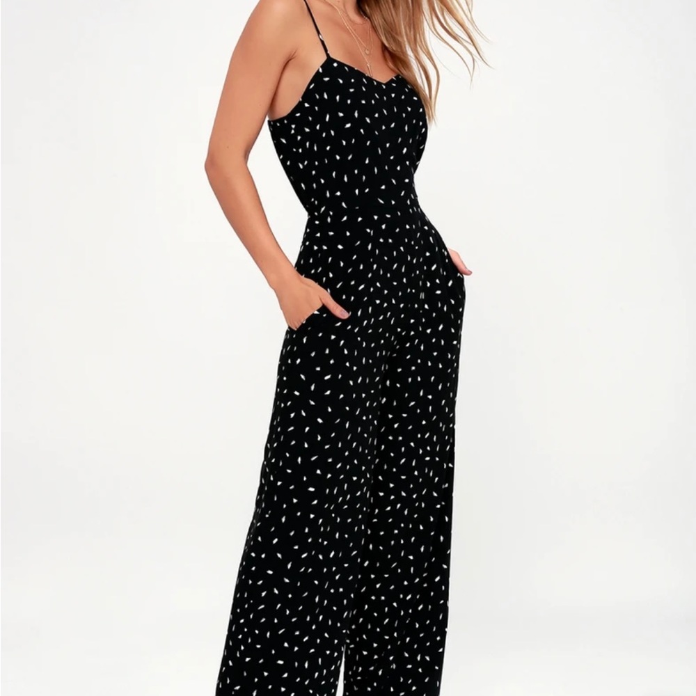 Lulus In Demand Black and White Print Sleeveless Wide Leg Jumpsuit